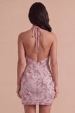 Bodycon Fog Floral Halter Neck Short Cocktail Dress
