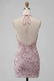 Bodycon Fog Floral Halter Neck Short Cocktail Dress