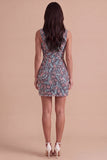 Black Bodycon Asymmetrical Neck Floral Ruched Short Cocktail Dress