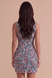 Black Bodycon Asymmetrical Neck Floral Ruched Short Cocktail Dress