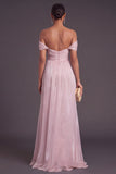 Light Pink Ruched Mermaid Ruffled Off the Shoulder Long Formal Dress