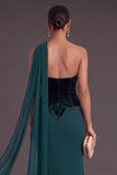 Dark Green Mermaid Corset Long Strapless Formal Dress with Neck Scarf