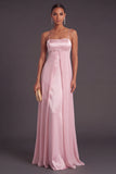 Light Pink Spaghetti Straps A-Line Long Formal Dress with Buttons