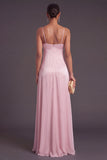 Light Pink Spaghetti Straps A-Line Long Formal Dress with Buttons