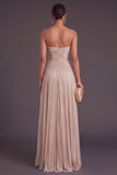 Champagne A-Line Strapless Ruched Long Formal Dress with Sash
