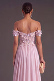 Light Pink Corset A-Line Off the Shoulder Floral Long Formal Dress