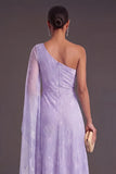 Sparkly Lilac Mermaid One Shoulder Beaded Long Formal Dress with Cape