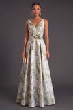 Light Green A-Line Thick Straps Long Ruched Formal Dress with 3D Flower