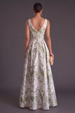 Light Green A-Line Thick Straps Long Ruched Formal Dress with 3D Flower