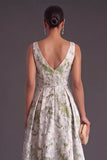 Light Green A-Line Thick Straps Long Ruched Formal Dress with 3D Flower