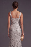 Sparkly Sequins Silver Mermaid Thick Straps Long Formal Dress with Slit
