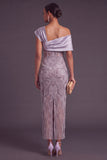 Sparkly Beaded Lilac Sheath One Shoulder Long Formal Dress with Slit