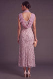 Sparkly Vintage Mauve Mermaid V-Neck Floral Sequins Long Formal Dress
