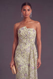 Sparkly Beaded Sequins Dusty Sage Sheath Floral Midi Wedding Guest Dress
