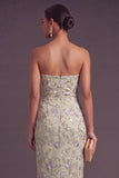 Sparkly Beaded Sequins Dusty Sage Sheath Floral Midi Wedding Guest Dress