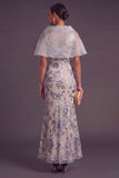 Sparkly Sequins Silver Mermaid V-Neck Long Floral Wedding Guest Dress