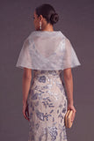 Sparkly Sequins Silver Mermaid V-Neck Long Floral Wedding Guest Dress