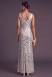 Silver Sparkly Sequins Cowl Neck Mermaid Long Formal Dress