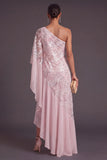 Sparkly Sequins Pink Mermiad Floral Asymmetrical Formal Dress with Ruffles