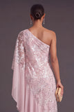 Sparkly Sequins Pink Mermiad Floral Asymmetrical Formal Dress with Ruffles