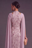 Sparkly Sequins Fog A-Line V-Neck Midi Floral Wedding Guest Dress with Cape