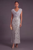 Sparkly Silver Mermaid Cowl Neck Sequins Long Formal Dress
