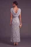 Sparkly Silver Mermaid Cowl Neck Sequins Long Formal Dress