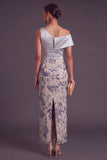 Sparkly Sequins Silver Floral Sheath One Shoulder Long Wedding Guest Dress with Bow
