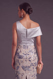 Sparkly Sequins Silver Floral Sheath One Shoulder Long Wedding Guest Dress with Bow