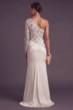 Sparkly Champagne Mermaid One Shoulder Ruched Long Formal Dress with Slit