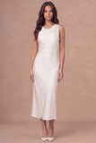 White Sheath Cowl Neck Long Engagement Dress