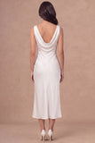White Sheath Cowl Neck Long Engagement Dress