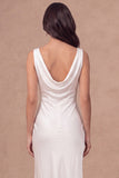 White Sheath Cowl Neck Long Engagement Dress