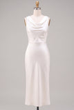 White Sheath Cowl Neck Long Engagement Dress