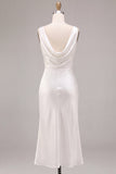 White Sheath Cowl Neck Long Engagement Dress