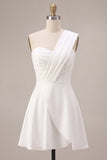 White One Shoulder A Line Short Bridal Shower Dress