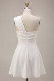 White One Shoulder A Line Short Bridal Shower Dress