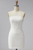 White Corset Strapless Mini Bridal Shower Dress with Lace