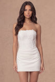 White Corset Strapless Mini Bridal Shower Dress with Lace