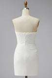 White Corset Strapless Mini Bridal Shower Dress with Lace