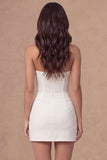 White Corset Strapless Mini Bridal Shower Dress with Lace
