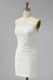 White Corset Strapless Mini Bridal Shower Dress with Lace