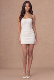 White Corset Strapless Mini Bridal Shower Dress with Lace