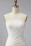 White Corset Strapless Mini Bridal Shower Dress with Lace