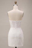 White Corset Strapless Mini Bridal Shower Dress with Lace