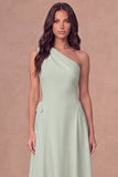 White A Line One Shoulder Maxi Engagement Dress