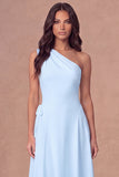 White A Line One Shoulder Maxi Engagement Dress