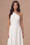 White A Line One Shoulder Maxi Engagement Dress
