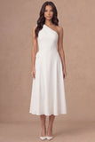 White A Line One Shoulder Maxi Engagement Dress