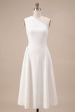 White A Line One Shoulder Maxi Engagement Dress